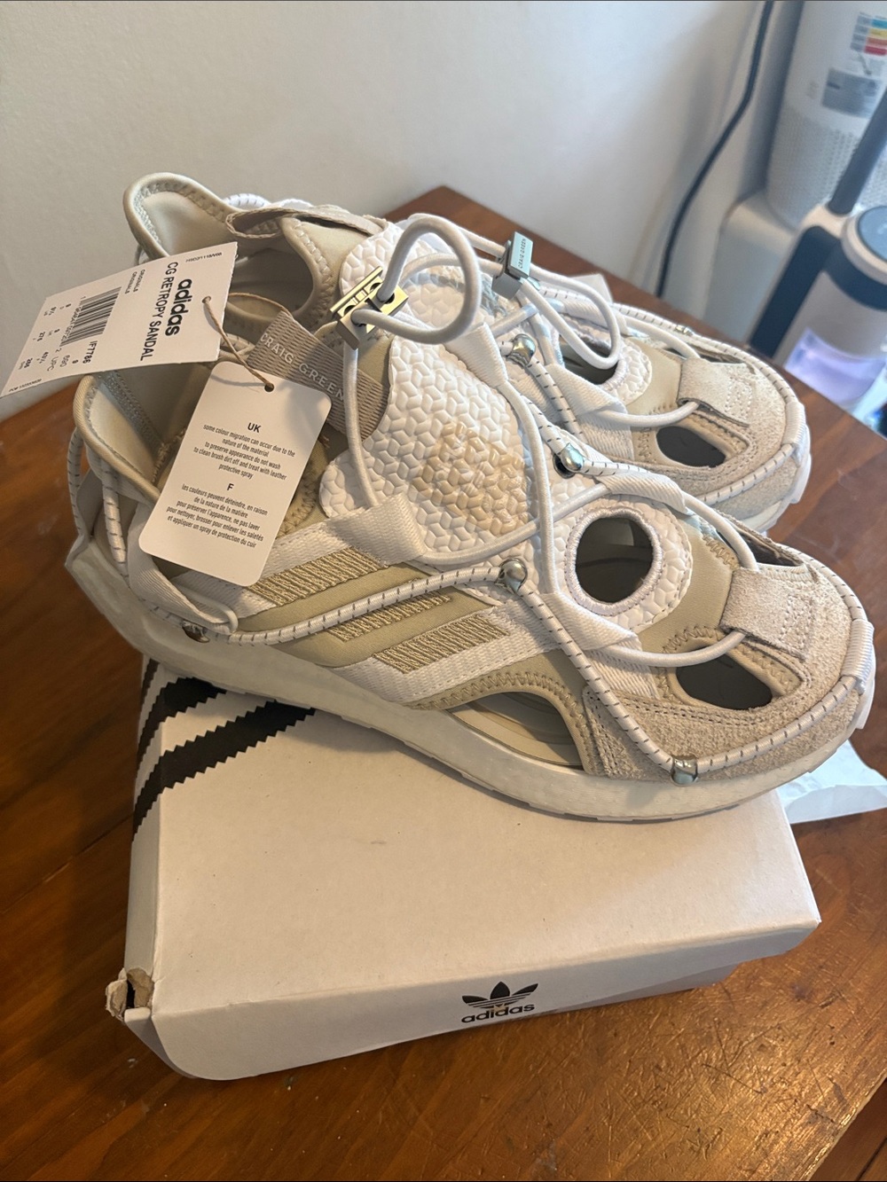 adidas Beige and White Open-Toe Athletic Sandals